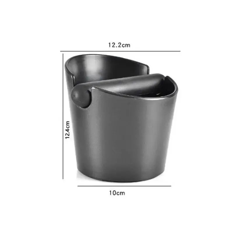 Modern black ceramic coffee cup with curved handle and rounded rim for decorbites espresso knock box use