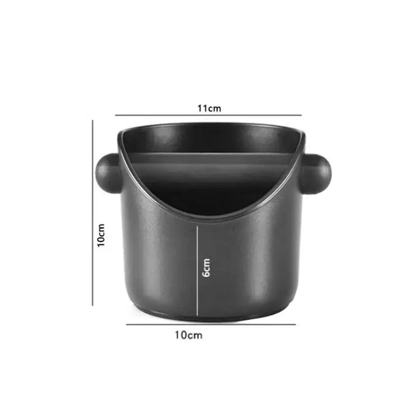 Modern black ceramic espresso knock box with rounded handles and matte finish for decorbites espresso knock use