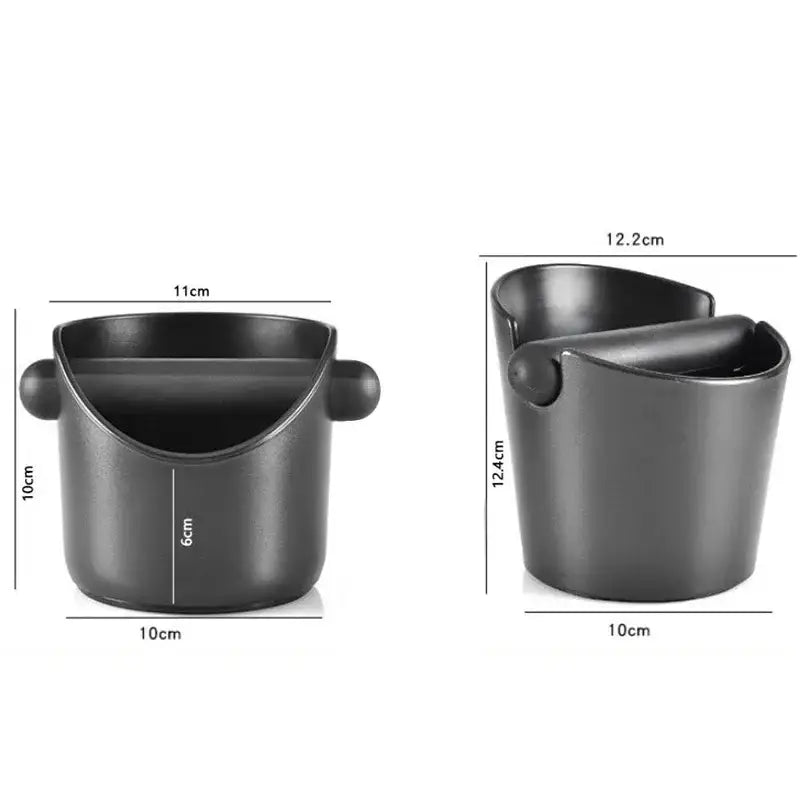 Modern black ceramic coffee scoop with rounded handles and glossy finish for decorbites espresso knock box use
