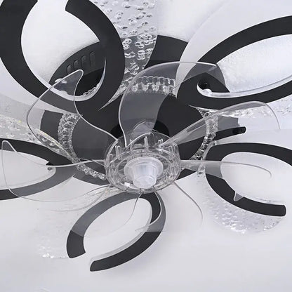 Modern black and white floral ceiling fan light with clear acrylic blades and crystal hub for living room fan light