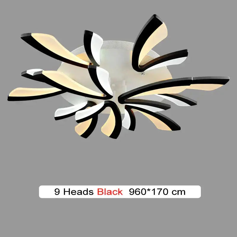 Modern black and white flower led chandelier with nine petal-shaped arms for living room decorbites led chandelier