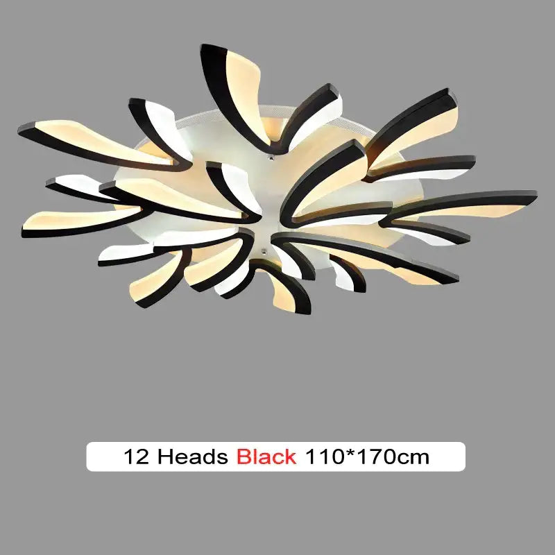 Modern black and white led chandelier with 12 illuminated petal-like arms for living room decorbites led chandelier