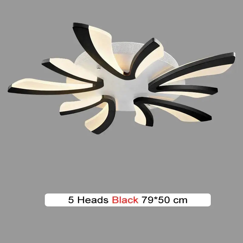 Modern black and white flower led chandelier with five petal-shaped heads for living room decorbites led chandelier