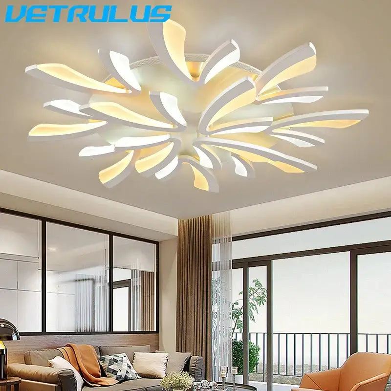 Modern black and white flower led chandelier with white and gold led ceiling light by decorbites for living room decor