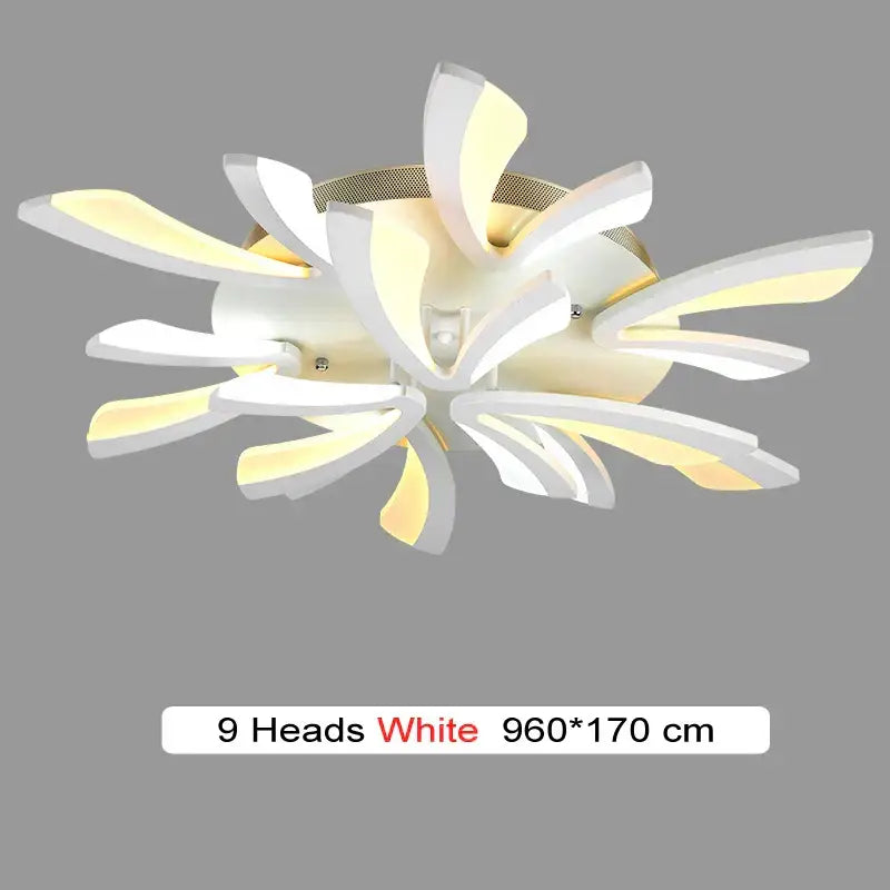 Modern black and white flower LED chandelier with nine illuminated petal-shaped arms for living room decorbites LED chandelier