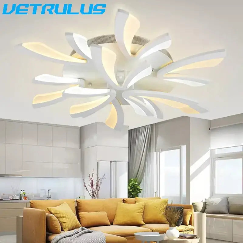 Modern black and white flower led chandelier with sleek design and illuminated petals for living room decorbites led chandelier