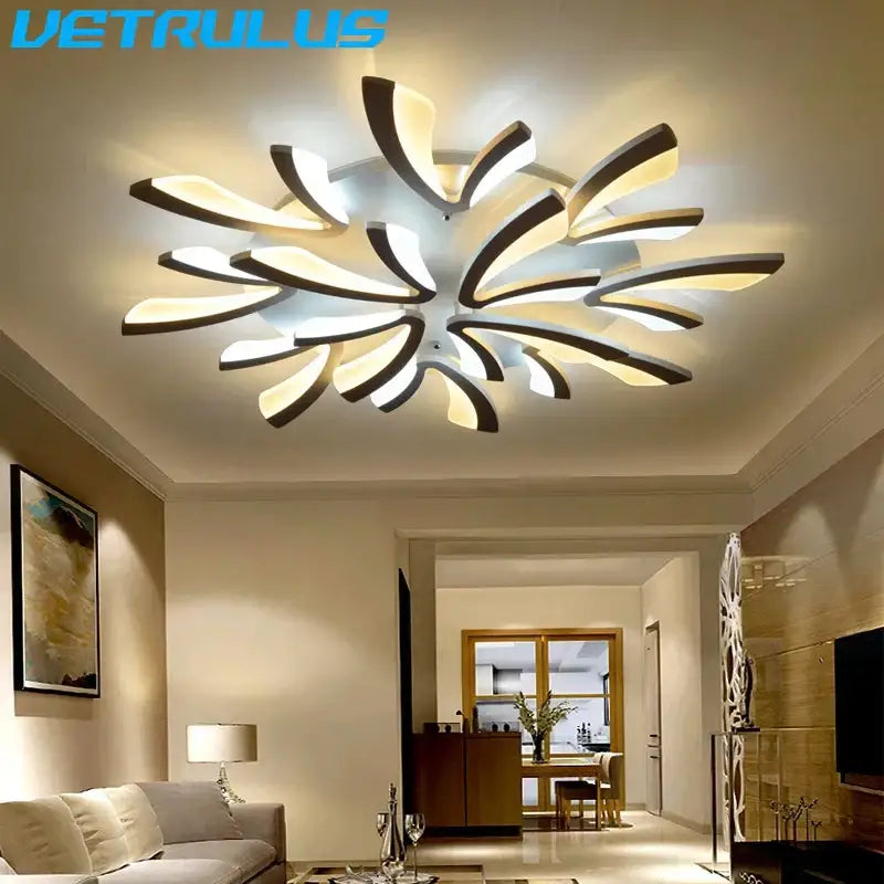 Modern black and white flower led chandelier with sleek petal design perfect for living room decorbites led chandelier