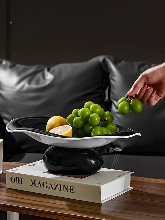 Modern black and white ceramic fruit bowl with sleek geometric acrylic fruit plate design for decorbites kitchen tray