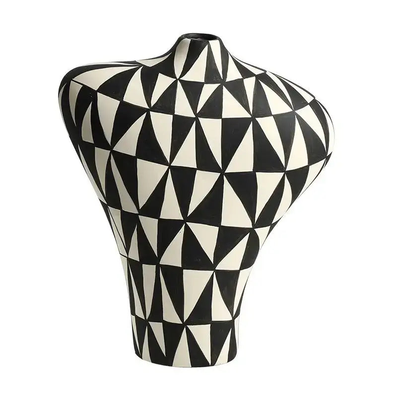 A modern black and white ceramic vase with a geometric diamond pattern for decorbites geometric diamond decor