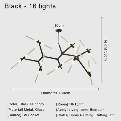Modern black and white geometric glass led chandelier with 16 lights metal ceiling light for living room use