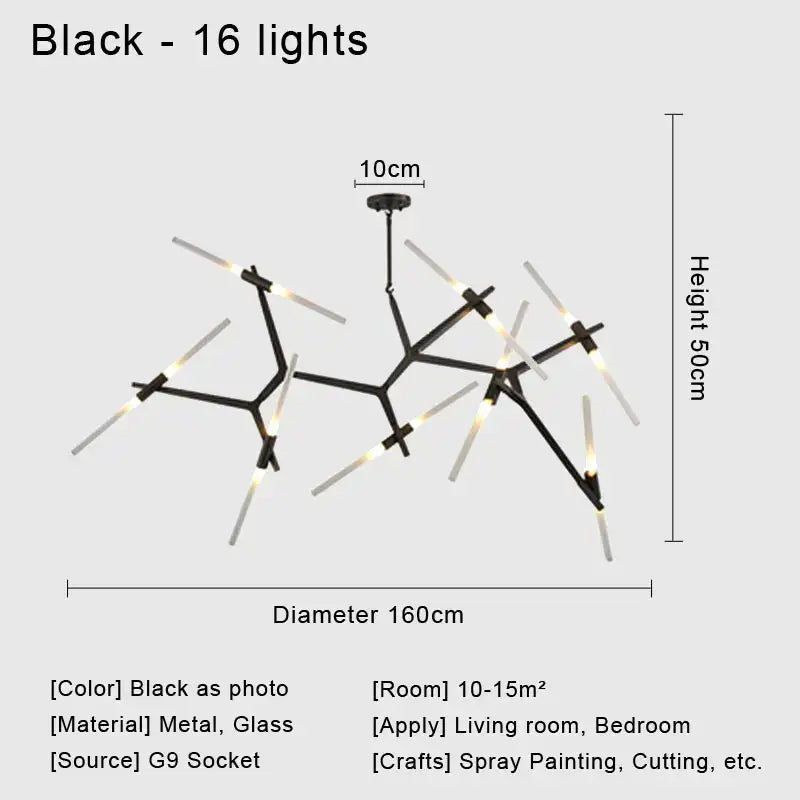 Modern black and white geometric glass led chandelier with 16 lights metal ceiling light for living room use