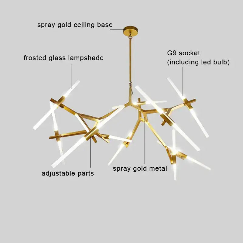 Modern black and white geometric glass LED chandelier with gold finish ceiling light and frosted glass lampshades