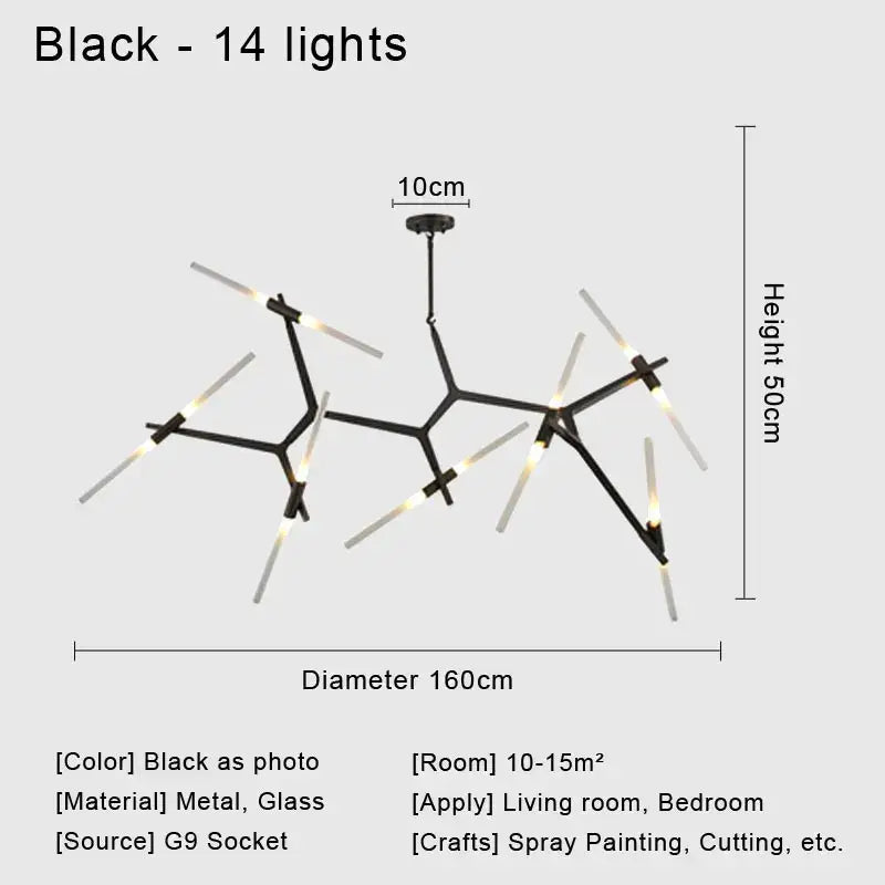 Modern black and white geometric glass led chandelier with 14 lights metal design ideal as ceiling light for living room