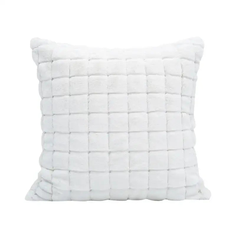 Modern black and white geometric jacquard cushion cover with white plush quilted grid pattern for living room decorbites geometric jacquard cushion