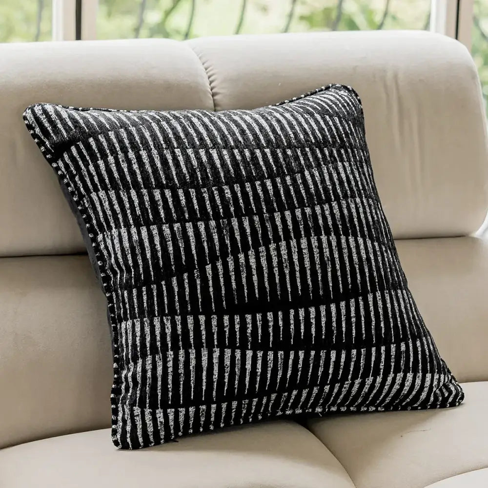 Modern black and white geometric jacquard cushion cover with textured striped fabric for living room decorbites decor