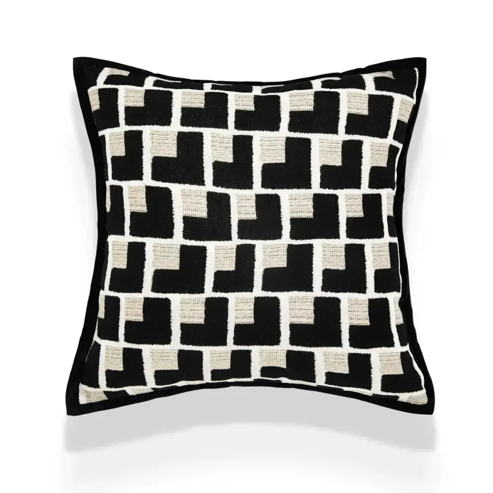 Black and off-white geometric jacquard cushion cover with textured woven fabric for living room decorbites cushion cover