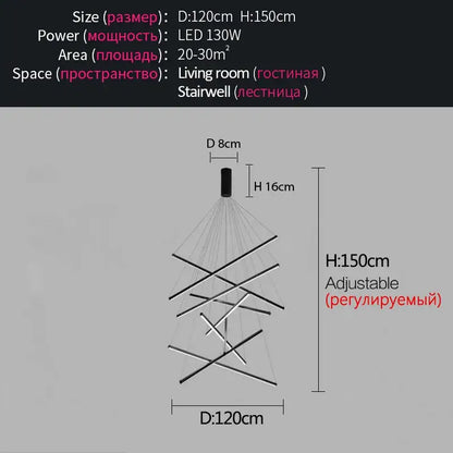 Adjustable modern black and silver geometric led bedroom ceiling lamp with intersecting rods for stylish bedroom ceiling lighting