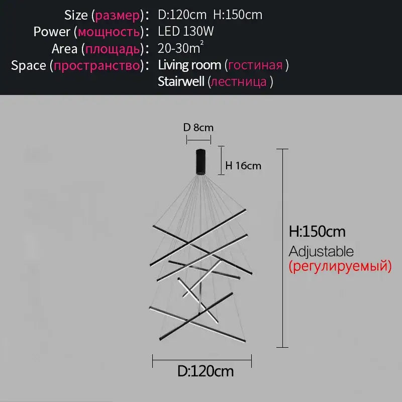 Adjustable modern black and silver geometric led bedroom ceiling lamp with intersecting rods for stylish bedroom ceiling lighting