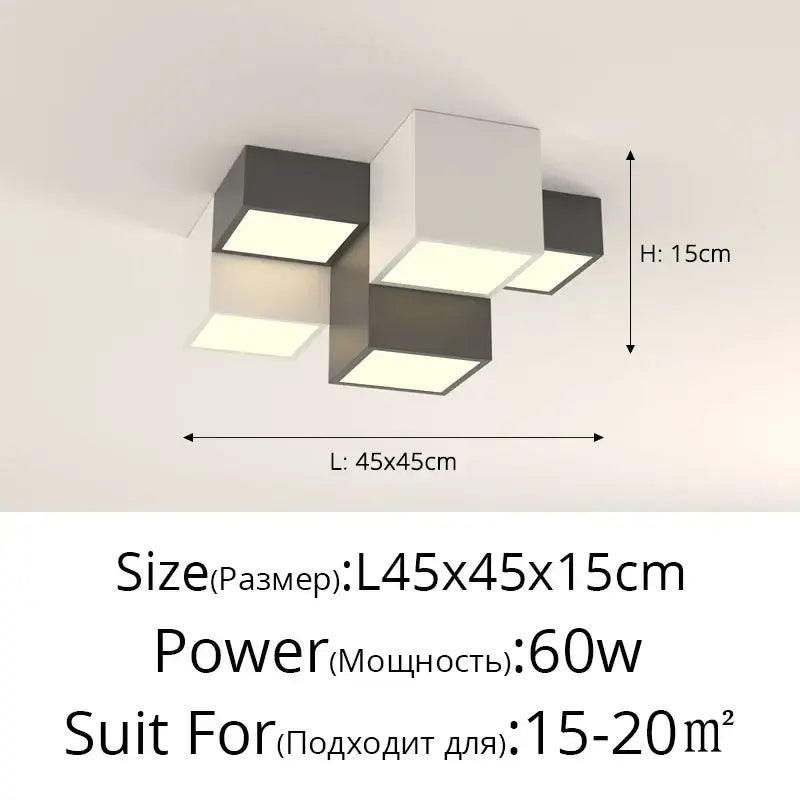 Modern black and white decorbites geometric led ceiling light with three interlocking cube panels for bedroom decor