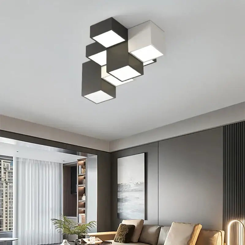 Modern black and white geometric led ceiling light with sleek cube design ideal for bedroom decorbites geometric led ceiling