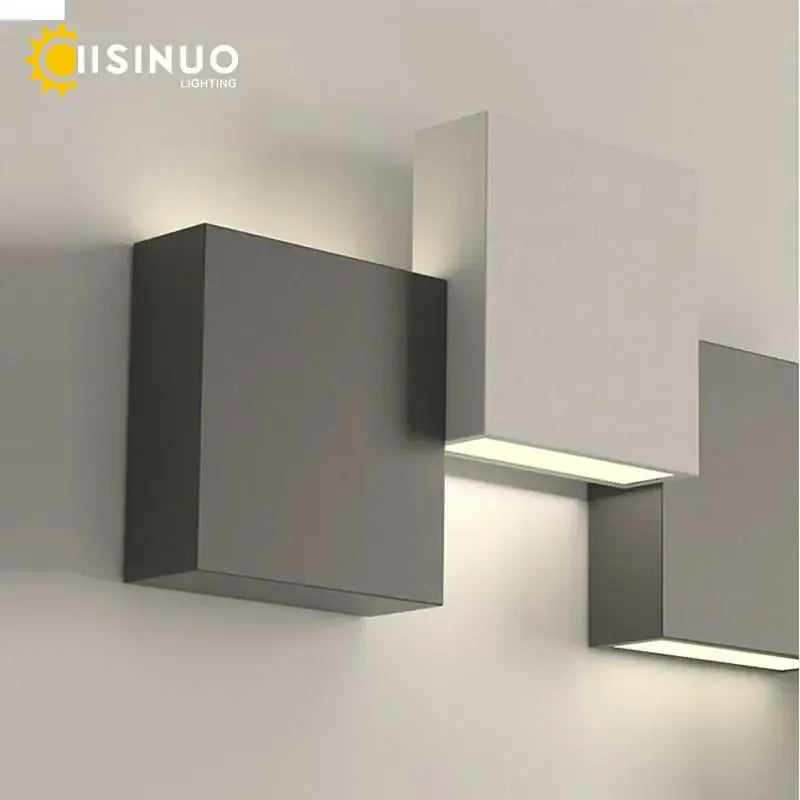 Modern black and white geometric led wall sconce in matte gray and white with clean design for living room decorbites geometric led