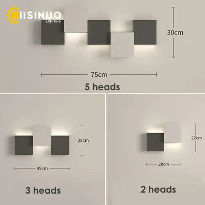 Modern black and white geometric led wall sconce by iisinuo lighting with five matte gray square heads for living room decorbites geometric led
