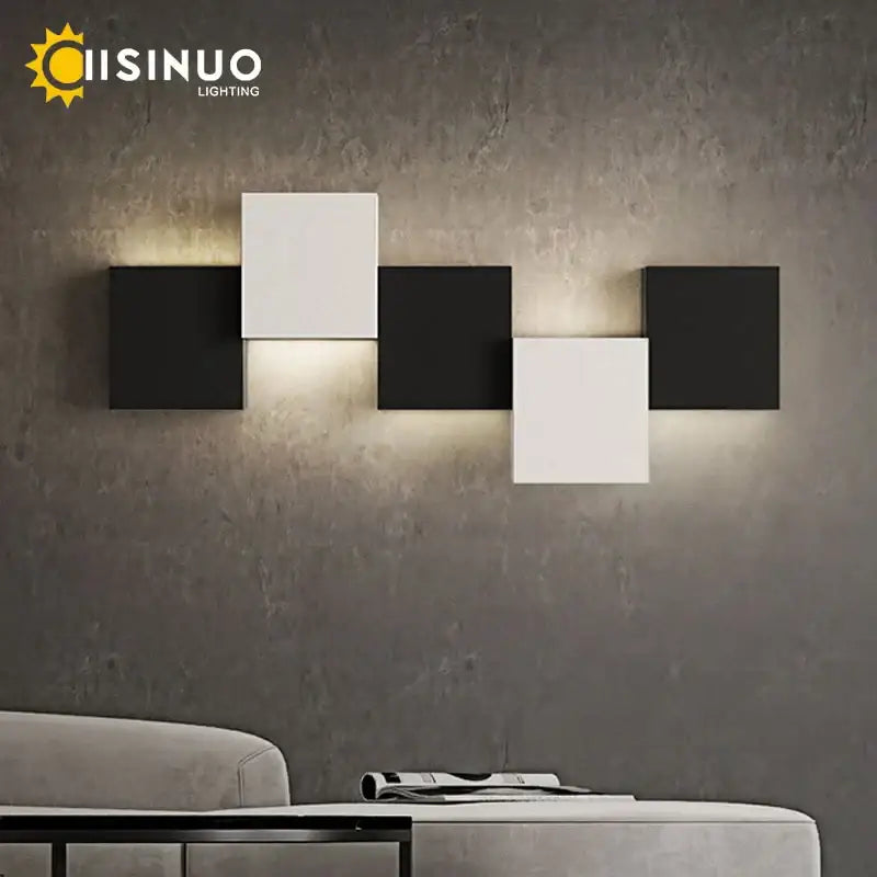 Modern black and white geometric led wall sconce with minimalist design for living room decorbites geometric led wall decor