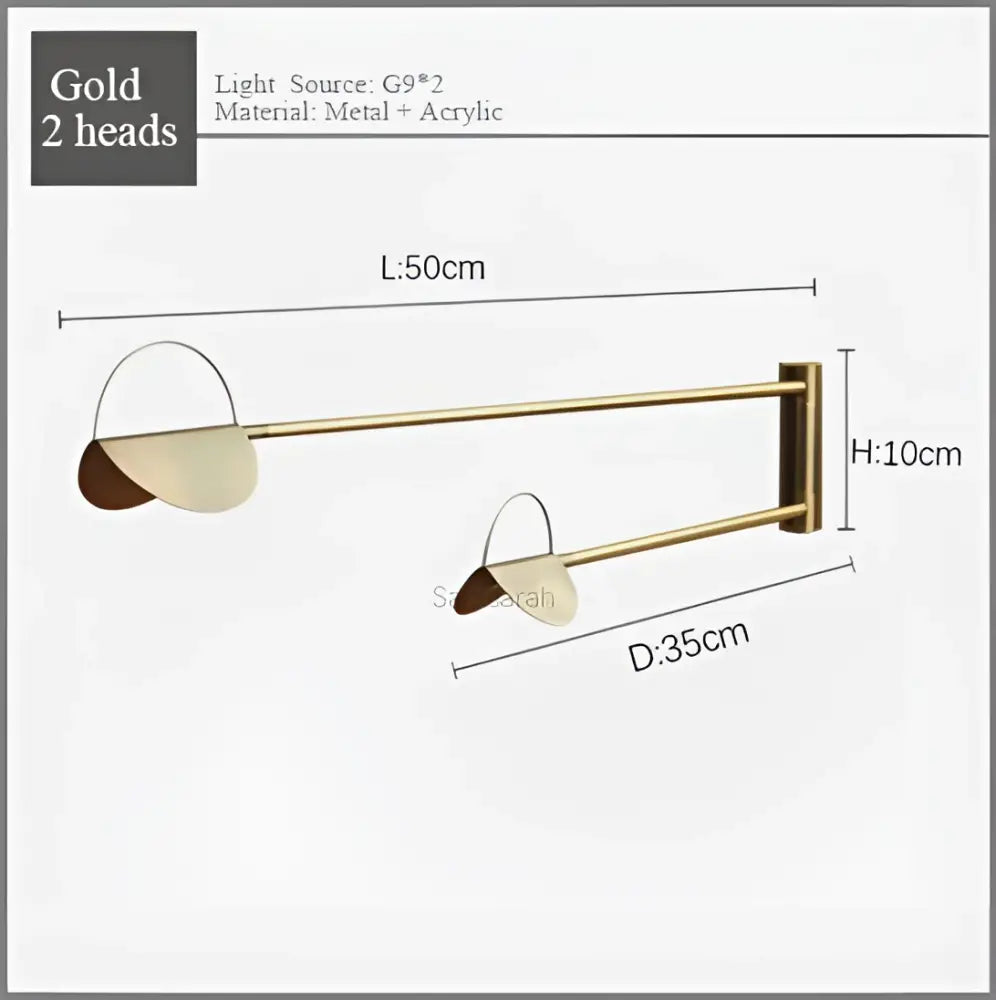 Gold double-headed wall-mounted lamp with sleek metal and acrylic arms complements modern black and white geometric line decorbites pendant lamp