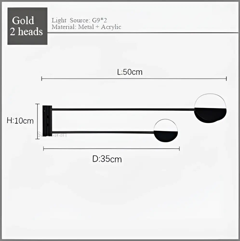 Modern gold-colored pendant lamp with two spherical acrylic heads on a metal arm decorbites geometric line design