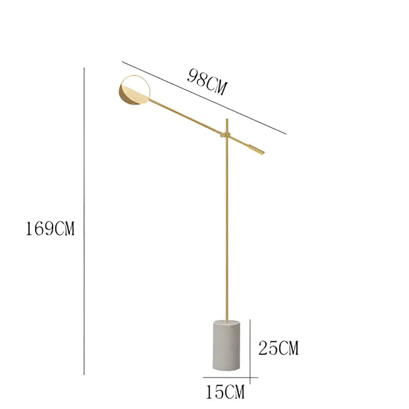 Gold-toned minimalist floor lamp with cylindrical concrete base and adjustable arm complements decorbites geometric line pendant lamp