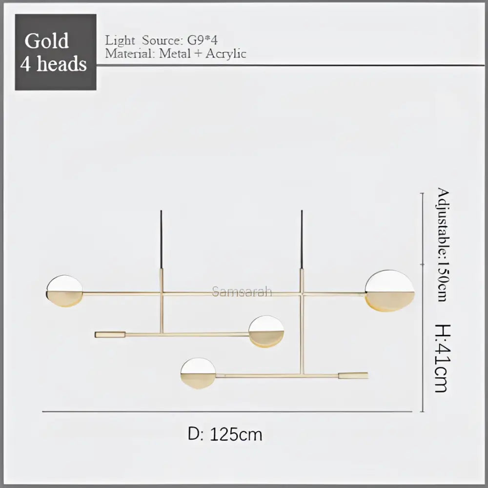 Modern black and white geometric line pendant lamp with gold acrylic light heads on minimalist metal frame for dining room decorbites geometric line