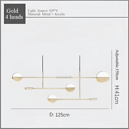 Modern black and white geometric line pendant lamp with gold acrylic light heads on minimalist metal frame for dining room decorbites geometric line