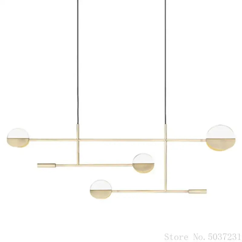 Modern gold-toned pendant light with clear glass spheres and decorbites geometric iron minimalist metal arms