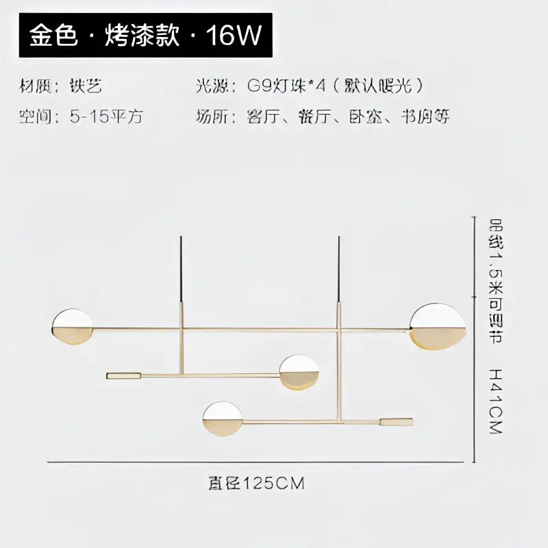 Golden lacquered iron pendant light with four g9 bulbs and modern design for decorbites geometric iron kitchen decor