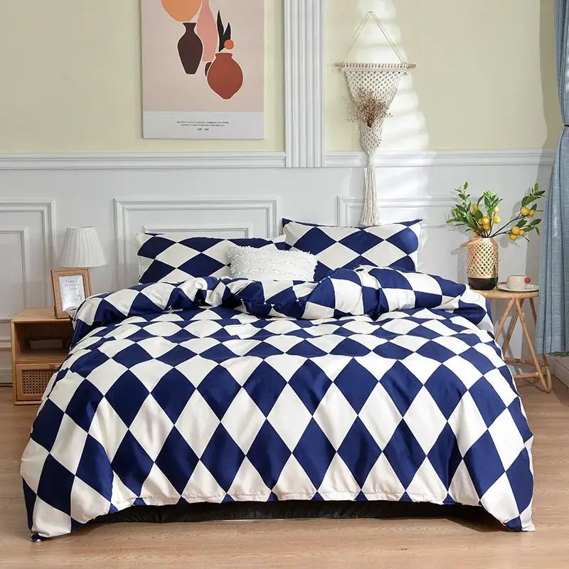 Blue and white diamond patterned duvet cover set complementing decorbites geometric stripes bedding set for bedroom