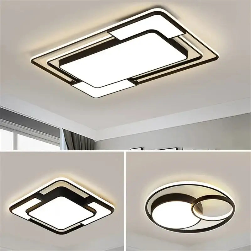 Modern black and white geometry led ceiling light with sleek frame and glowing panel for decorbites geometry led decor