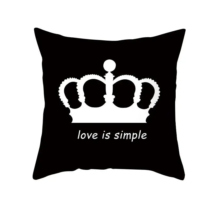 Modern black and white geometry letters black throw pillow with white crown and love is simple text for home decor decorbites black geometry