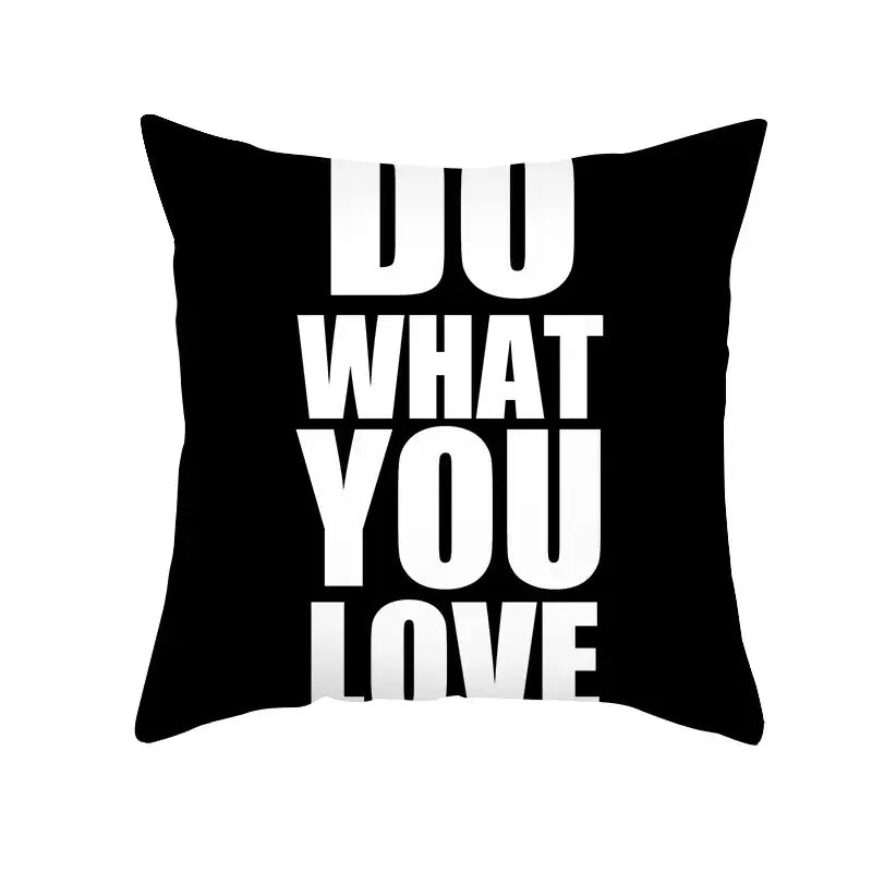 Modern black and white geometry letters cushion cover with do what you love text for stylish home decor