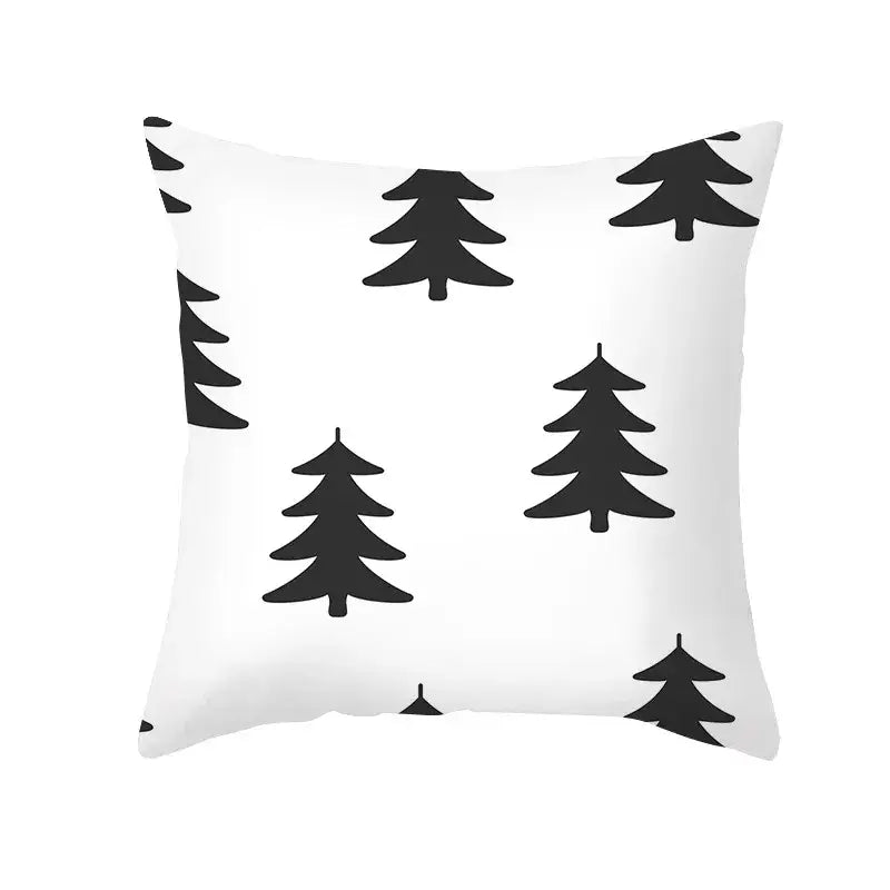 White throw pillow with black silhouette pine tree pattern for modern black geometry letters home decorbites black geometry decor