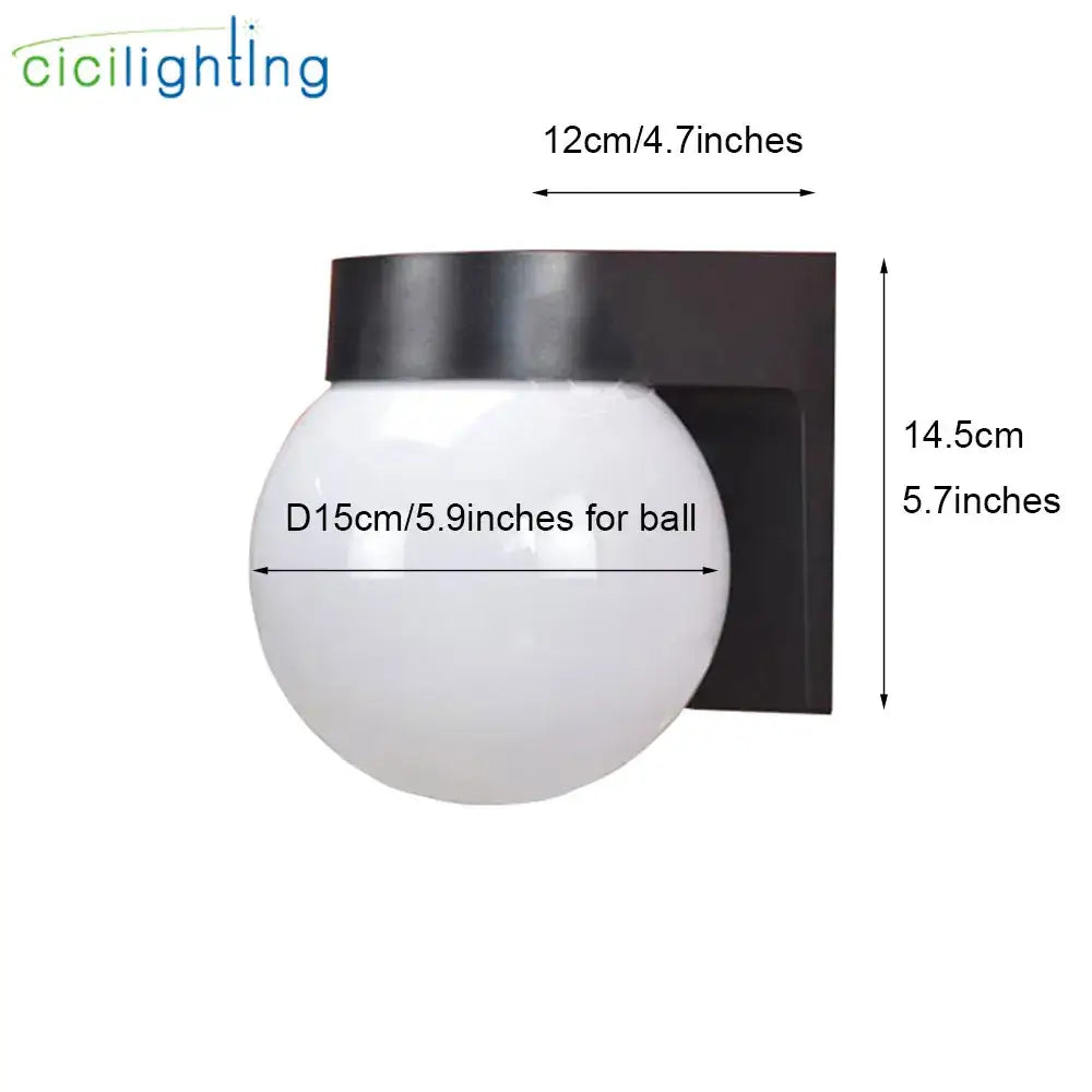 Modern black and white globe wall lamp with matte black bracket as an outdoor porch light for exterior walls