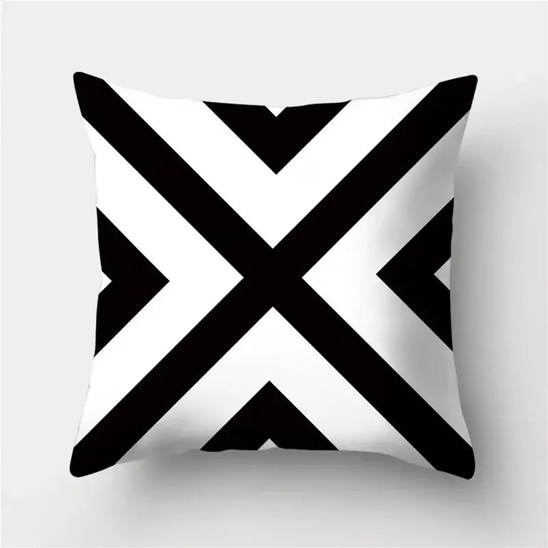 Modern black white and gold geometric stripes pillowcase featuring bold decorbites geometric stripes in x-shape pattern