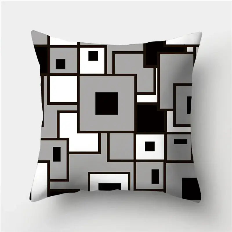 Square throw pillow with modern black white and gray geometric stripes pattern for decorbites geometric stripes decor