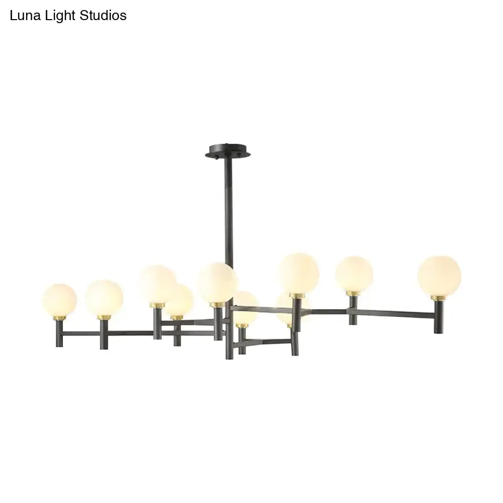 Black metal decorbites modern 10-head orbit chandelier pendant with frosted white glass globes in black white gold finish