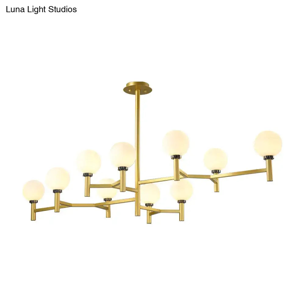 Gold-toned decorbites modern 10-head orbit chandelier pendant with white glass globes in black white gold for living room lighting