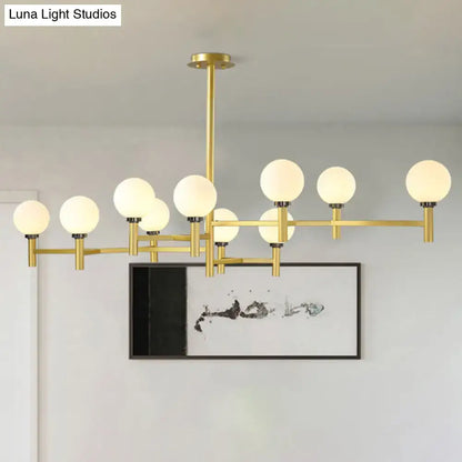 DecorBites modern 10-head orbit chandelier pendant with white gold finish and frosted glass globes for living room lighting