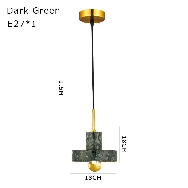 Dark green marble pendant light with gold-toned metal accents and black cord for modern dining room decorbites green marble