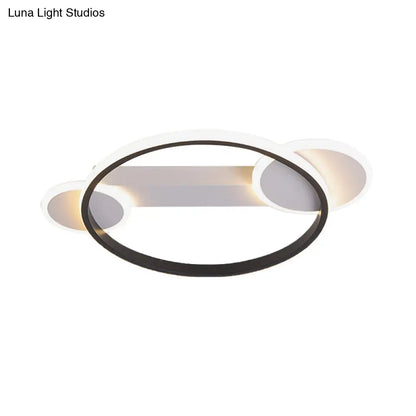 Lámpara de techo DecorBites™ Moderna de gel de sílice en forma de aro blanco y negro - 16.5"/20.5" de diámetro, montaje empotrado LED con luz cálida/blanca