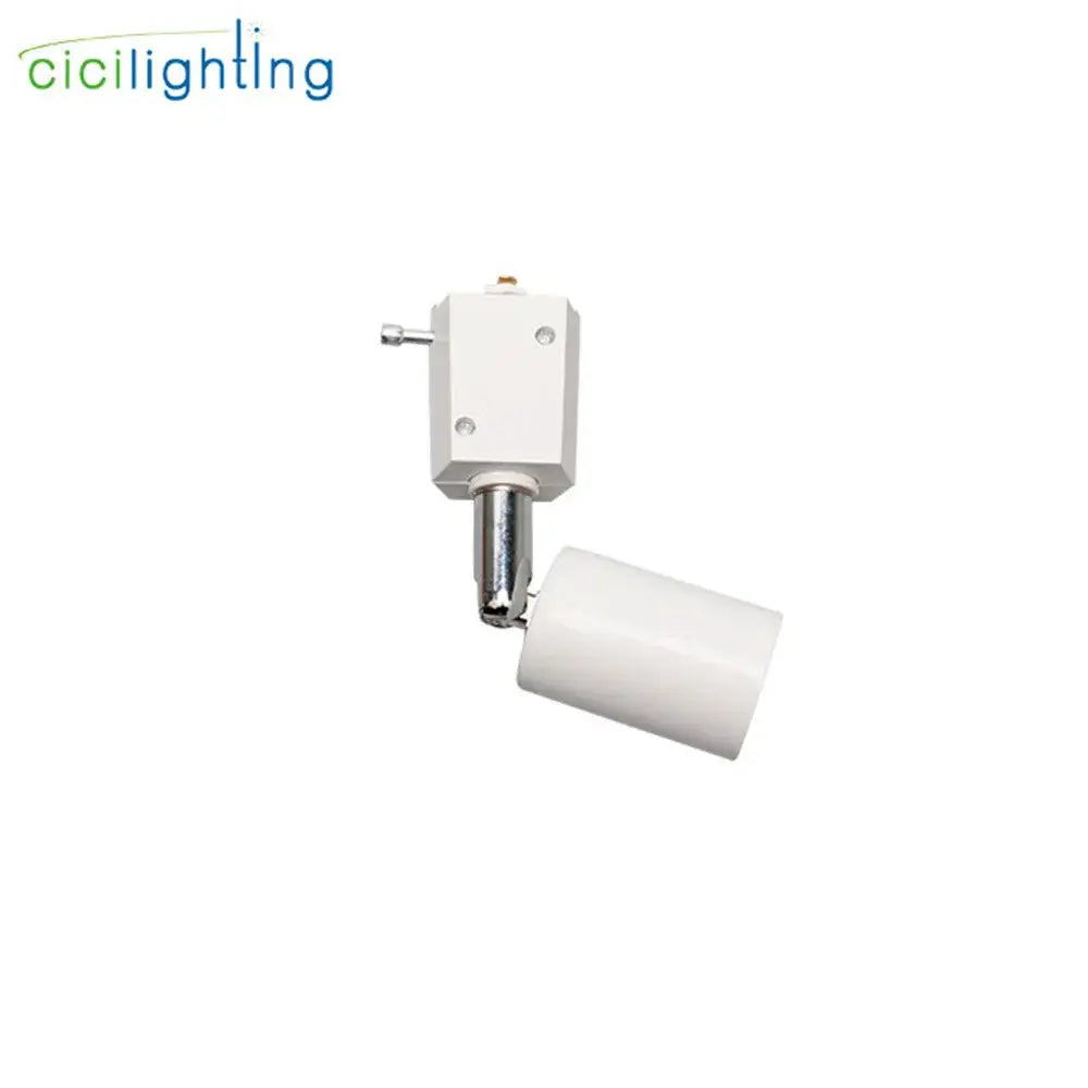 White cylindrical track lighting fixture with metallic adjustment mechanism for decorbites industrial ceiling light