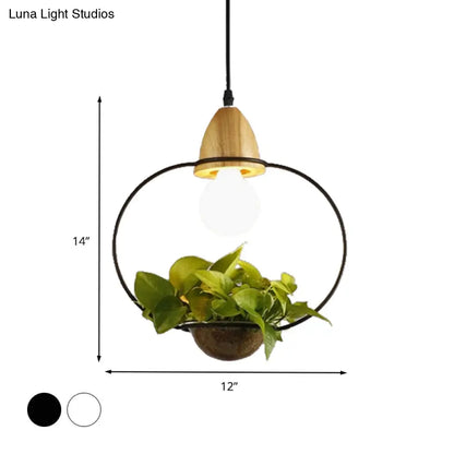 Modern Black/White Industrial Metal LED Pendant Light for Restaurant - Oval/Rectangle/Urn Design