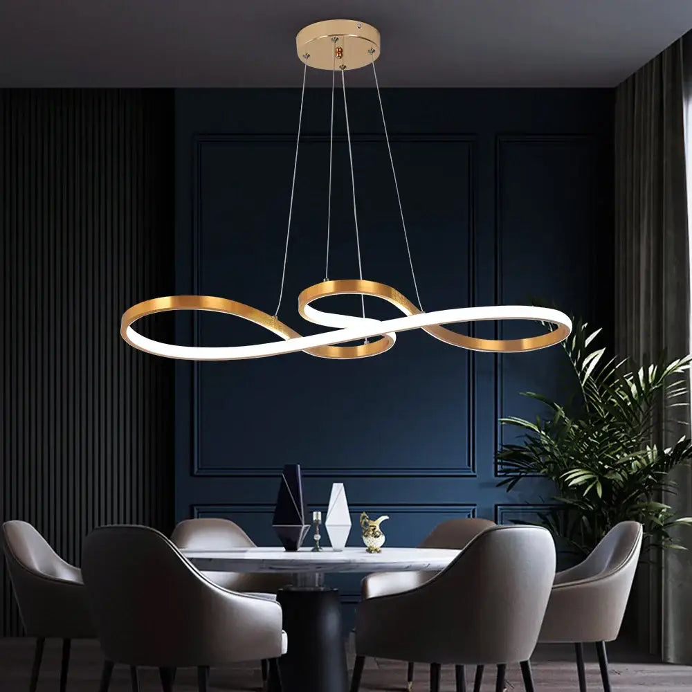 Modern gold and white infinity acrylic chandelier led ceiling light with minimalist design for dining room illumination